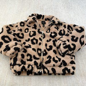 Forever 21 Leopard Print Teddy Zip Up Jacket Coat S